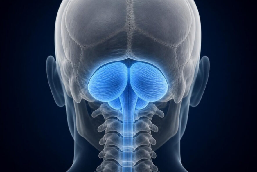 Illustration of the posterior skull, cerebellum and craniocervical junction