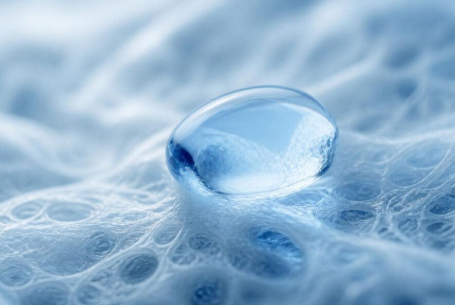 Clear hydrogel droplet on a fibrous membrane