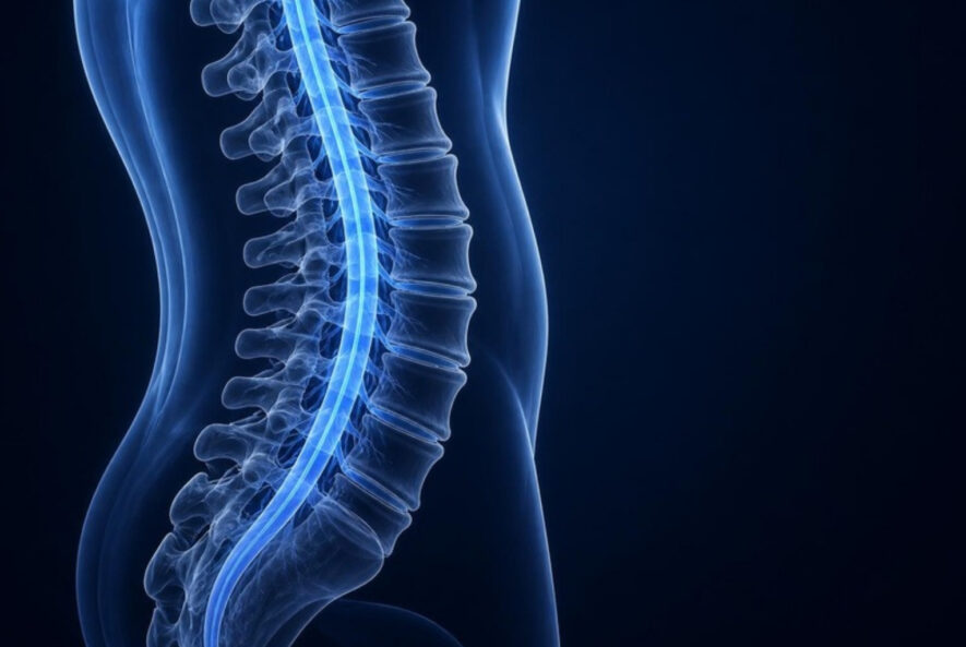 Illustration of the spinal cord inside the vertebral canal